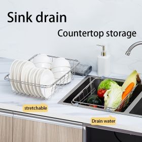 1pc Drain Rack; Drain Basket; Stainless Steel Kitchen Basket; Home Utensil Holder; Sink Basket; Retractable Sink Rack Suitable For Rectangular Sink Bo (size: M)